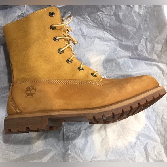Timberland Teddy Fleece Fold-Down honey wheat suede lace up combat boots size 10 - Picture 5 of 12